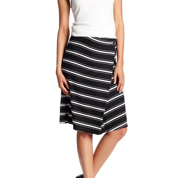 MAX STUDIO Stripe Ponte Faux Wrap Midi Skirt - Picture 1 of 7